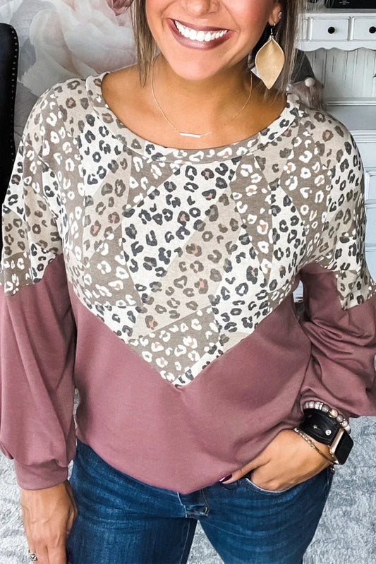 Leopard Print Patchwork Long Sleeve Top